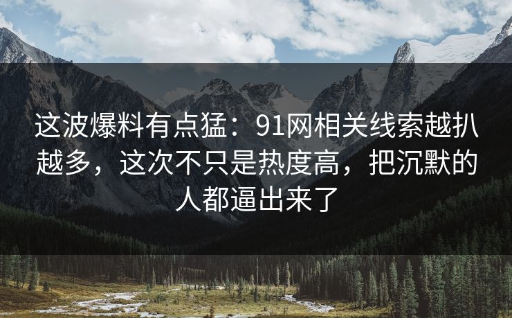 这波爆料有点猛：91网相关线索越扒越多，这次不只是热度高，把沉默的人都逼出来了
